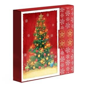 15 Designer Greetings Happy Holidays Cards Golden Christmas Tree Design New!